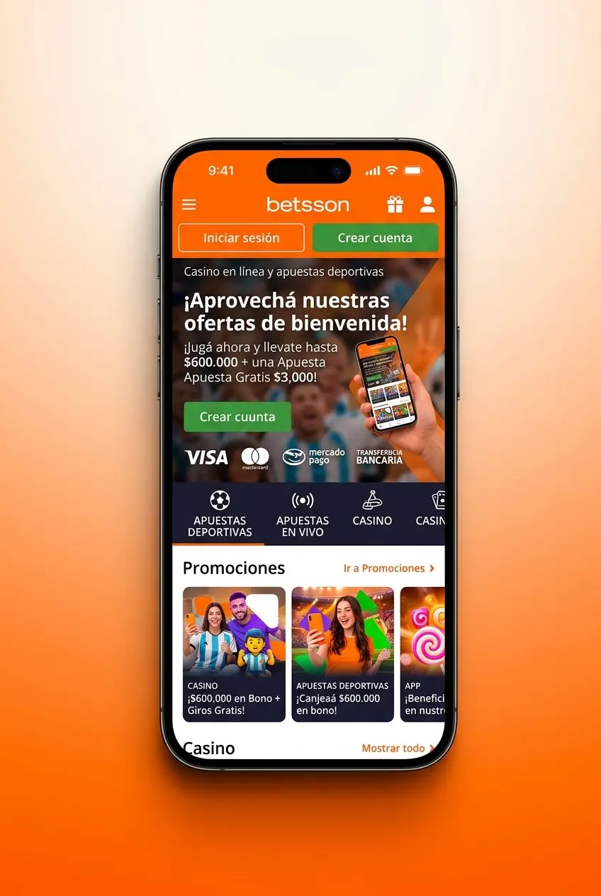 Pantalla de la app móvil de Betsson con sección de apuestas de esports disponible en iOS y Android