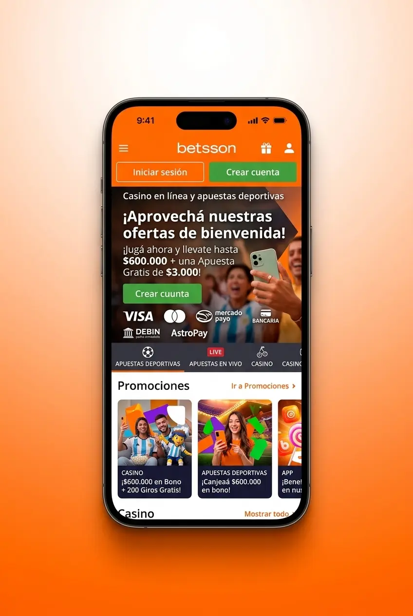 Pantalla de la app móvil de Betsson con sección de apuestas de esports en iOS y Android