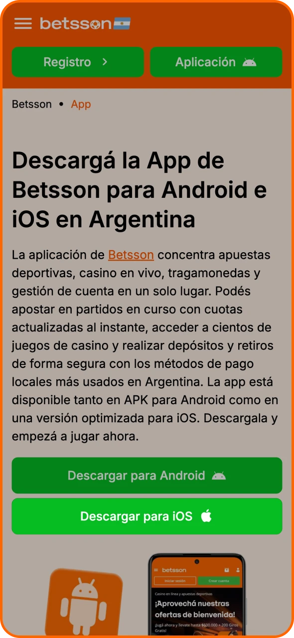 Inicia el proceso de descarga de la aplicación de Betsson para iOS.