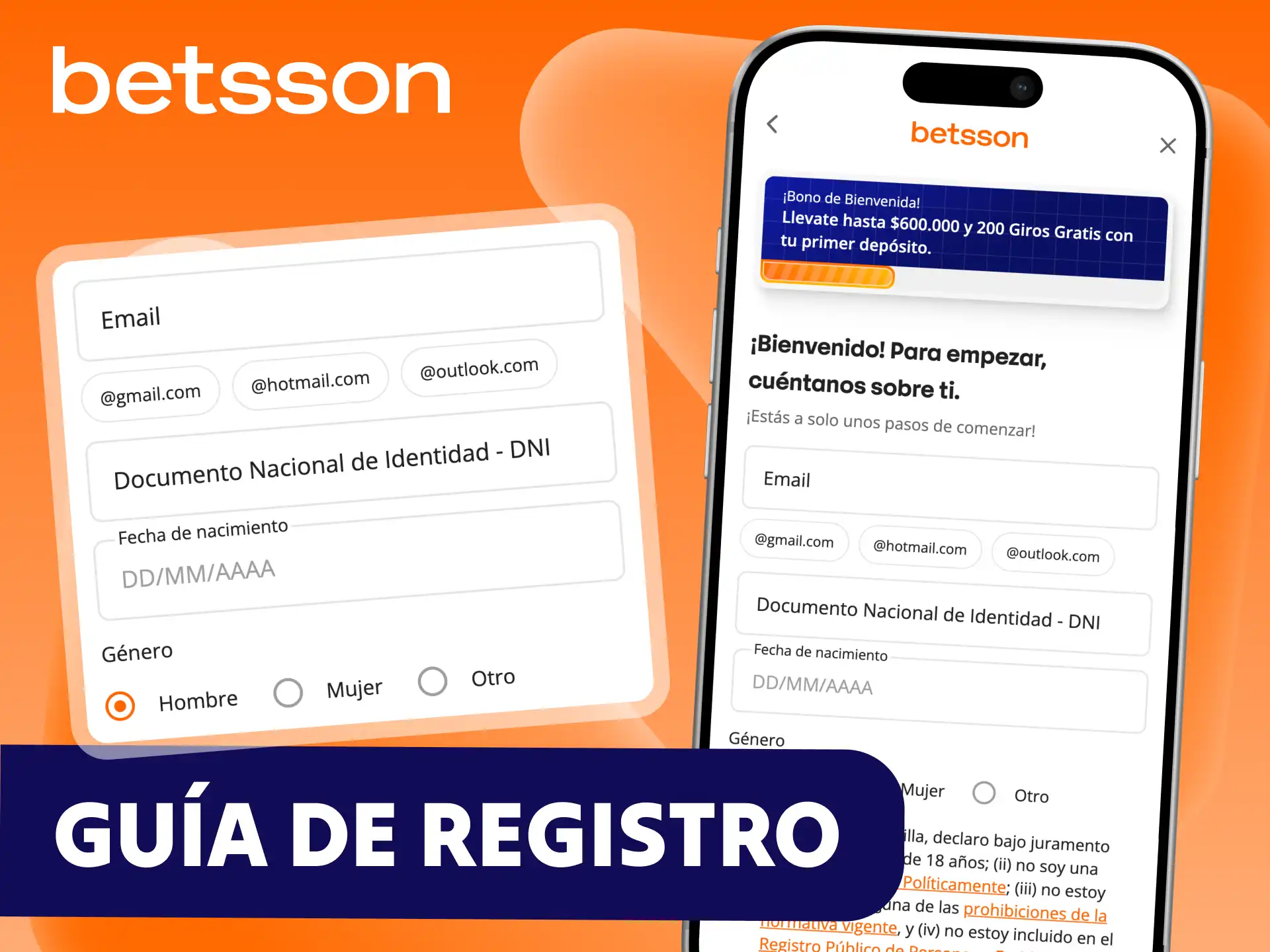Utiliza una guía paso a paso para comenzar el registro en la aplicación de Betsson.