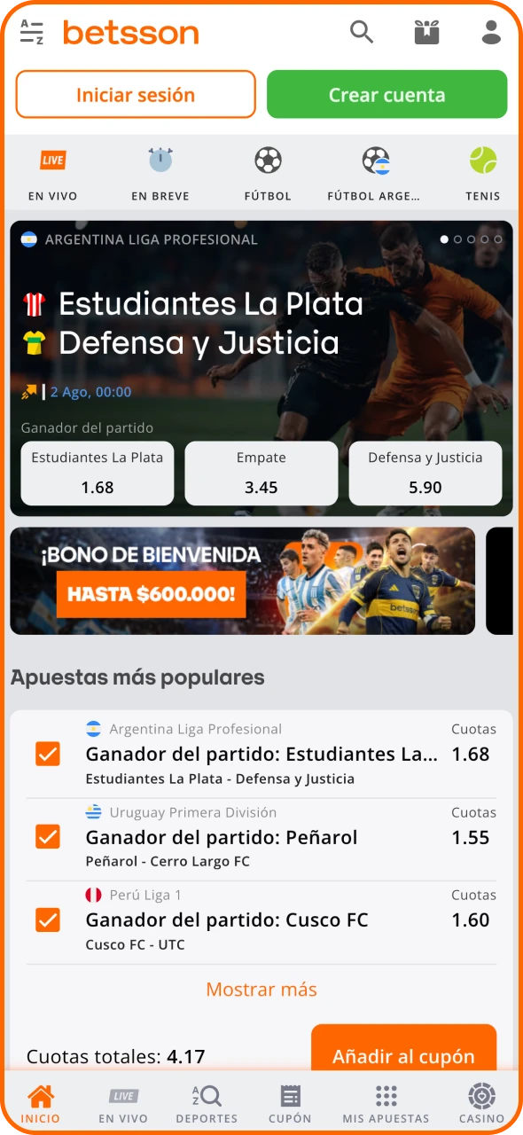 Haz tus apuestas deportivas directamente en la aplicación de Betsson.