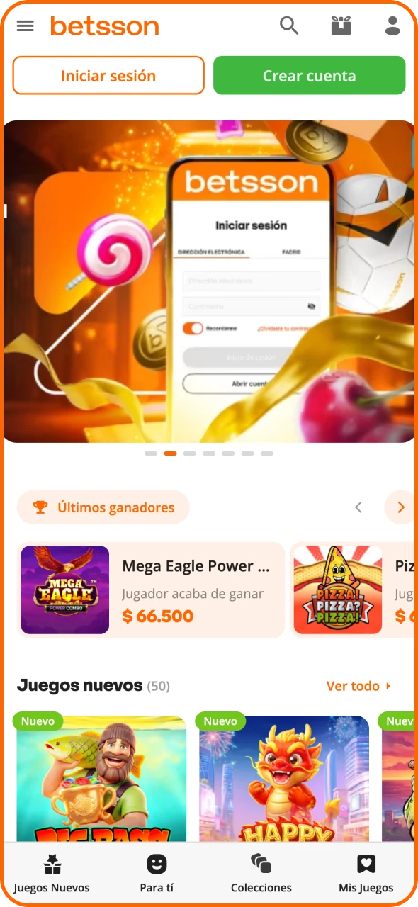 Accede a la plataforma de Betsson desde tu navegador Android.