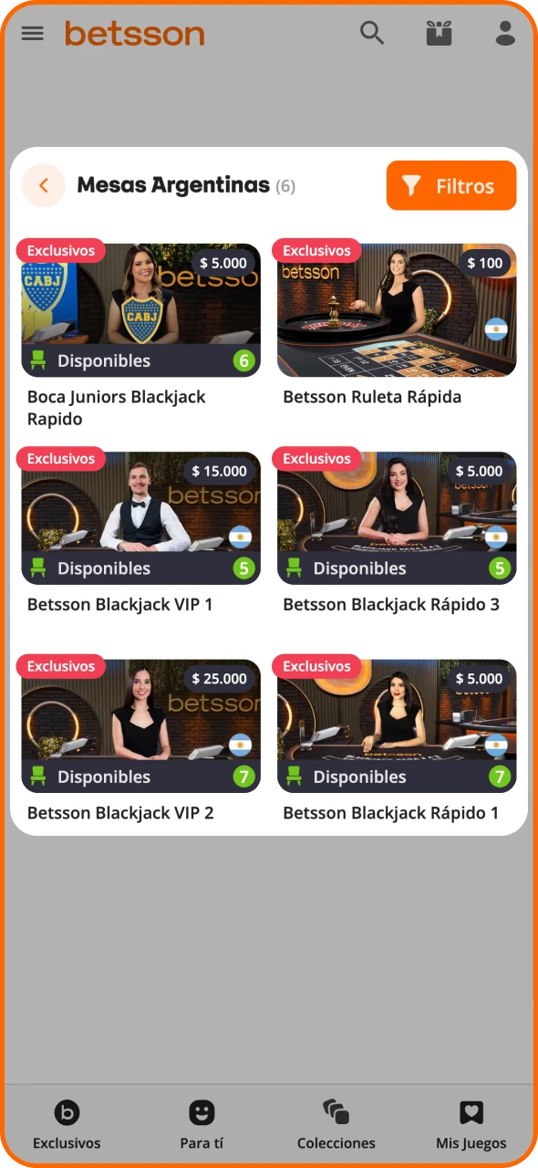 Elige tu juego de casino en vivo favorito y empieza a jugar en Betsson.